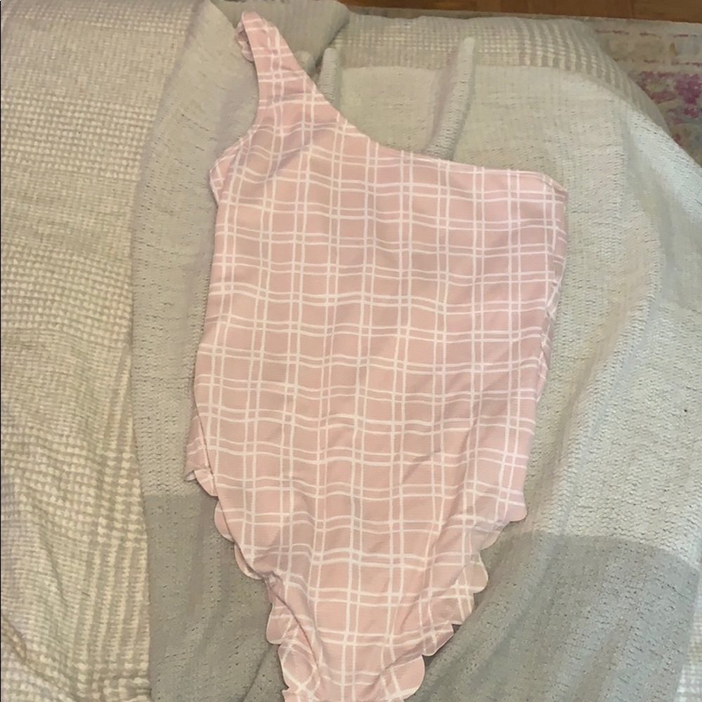Cremieux Pink Plaid Scalloped One Piece